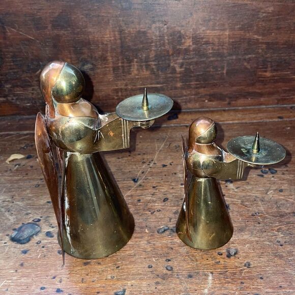 Vtg brass & copper angel candle holder Christmas decorations - Picture 6 of 7